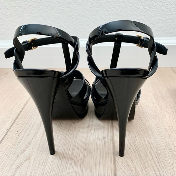 ๐ YSL Black Patent Leather Tribute 105 Platform Heeled Sandals High Heels 37 - Picture 5 of 12